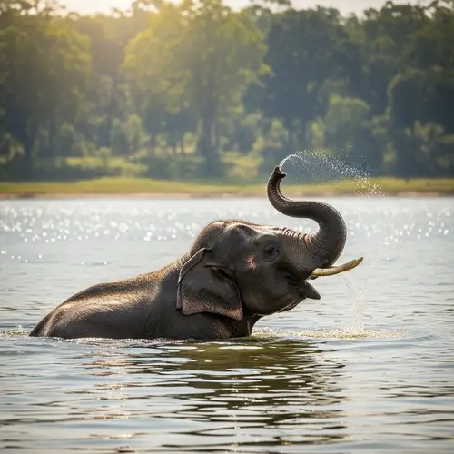 Joyous Elephant Swimming in Cool, Clear Water