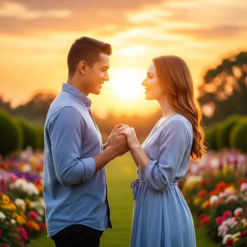 Dos Enamorados in Colorful Garden at Sunset