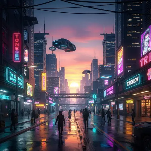 Technicolor Sunset Over Cyberpunk City | Futuristic Urban Landscape