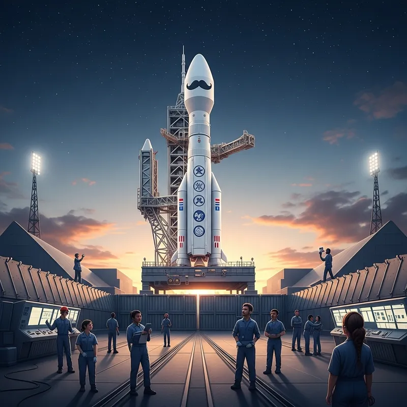 Colossal White Rocket with Movember Moustache on Dusk Launchpad