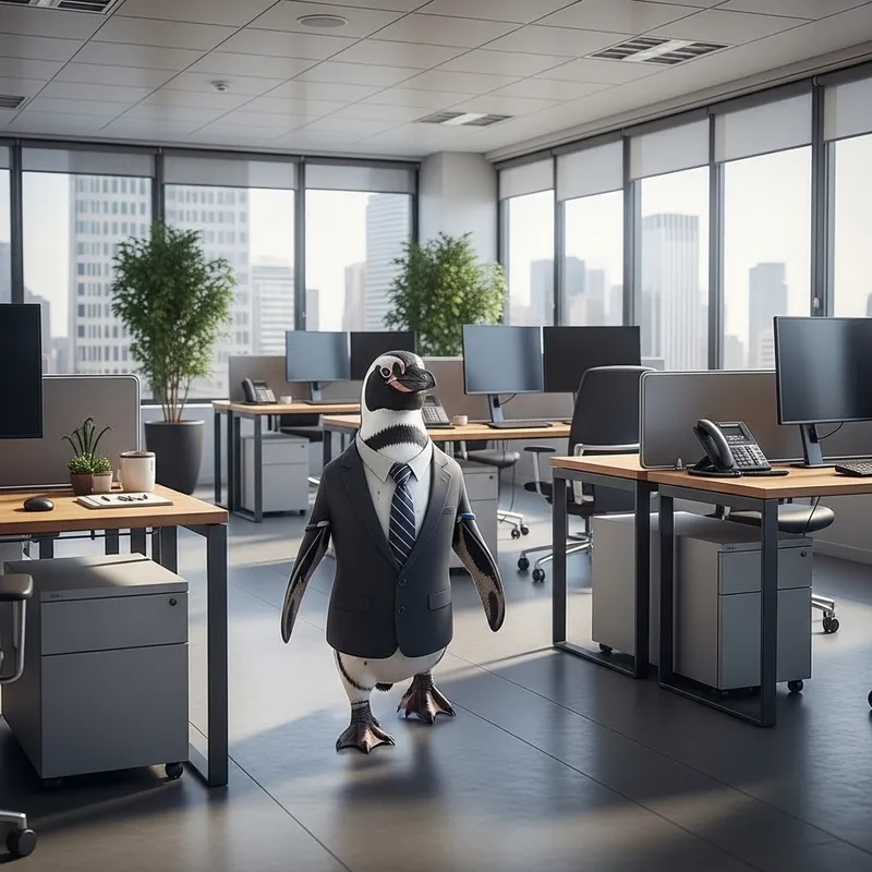 Professional Penguin in Dapper Attire at Modern Office