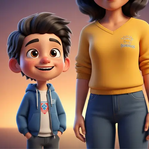 Smiling Hispanic Young Cartoon Boy with Parent - Family Fun