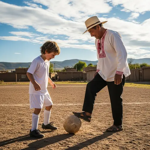 Soccer Match: Young Boy and Hispanic Man