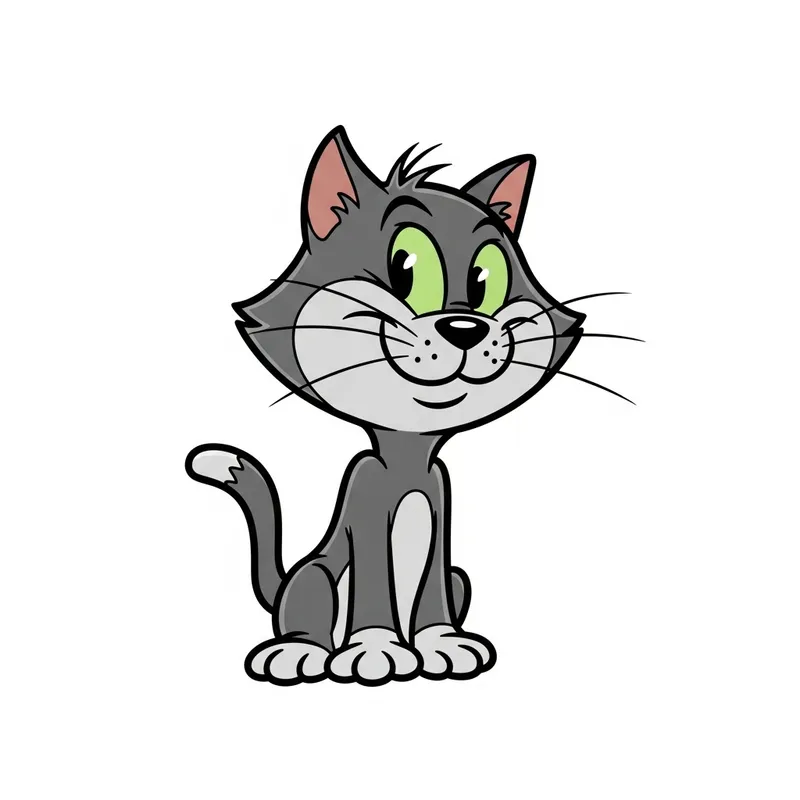 Playful Gray Cat Cartoon - Tom and Jerry Style