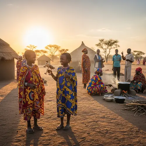 African Children Playing in Traditional Village Setting