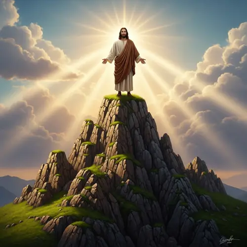 Tranquil Jesus on Towering Mountain