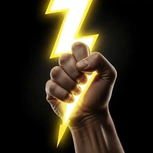 Powerful Hand Grasping Luminous Yellow Thunderbolt