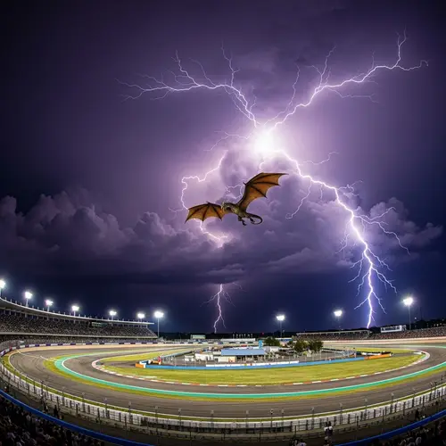 Breathtaking Thunderstorm Scene: Dragon, Racing Track, Dramatic Sky