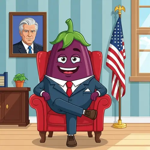 Eggplant Character in Red Armchair in Office
