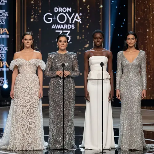 Diverse Women in Designer Gowns at Goya Awards Stage