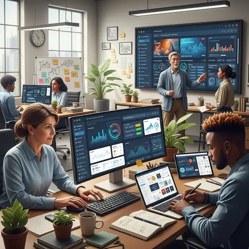 Digital Illustration of Diverse Professionals in Modern Office Environment