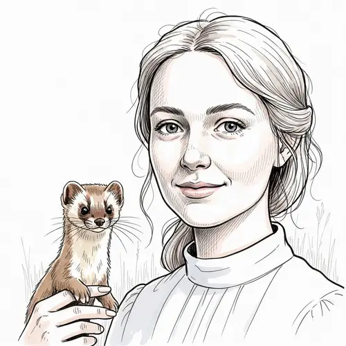Caucasian Woman with Weasel - Hand-drawn Illustration