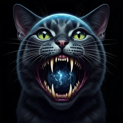 Ethereal Cat with Sharp Teeth - Beyond Our Reality