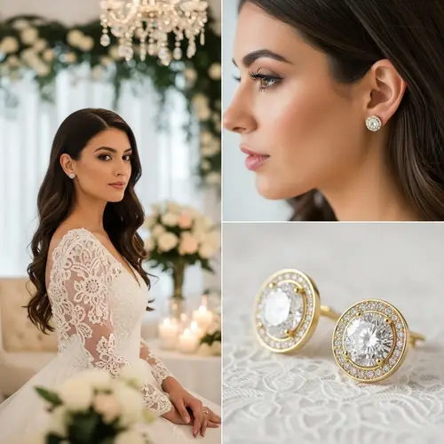 24k Gold Diamond Stud Earrings for Wedding | Gorgeous South Asian Bride