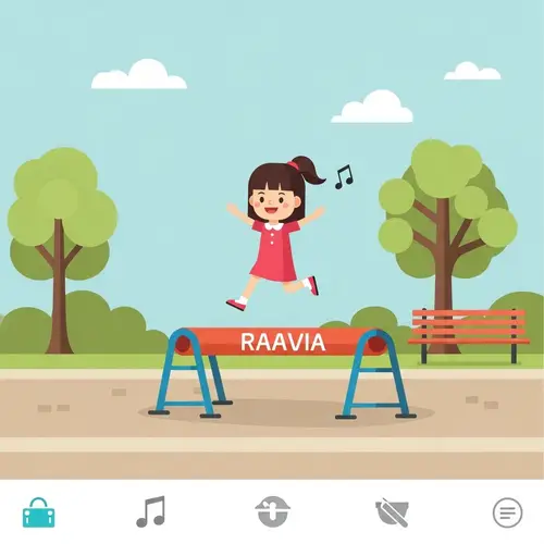 Cute Girl Skipping Over Vault in Geometric Park Scene