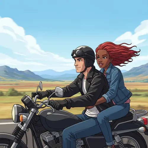 Animated Couple Motorcycling Adventure | Thrilling Journey