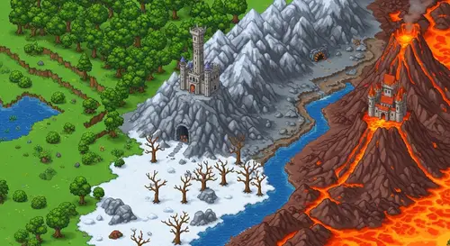 Pixel Art Landscape: Top-Down Adventure View