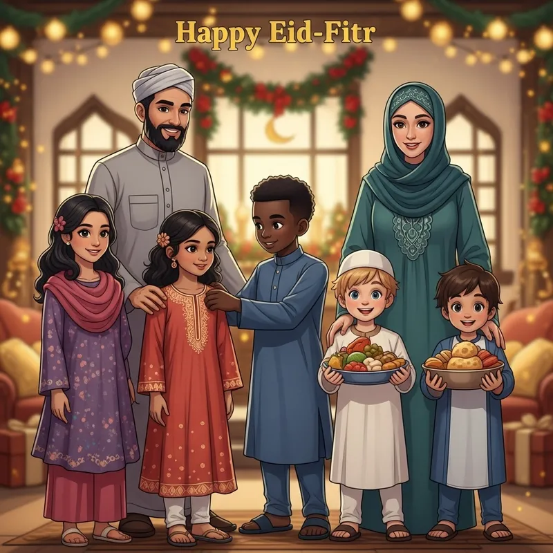 Multicultural Family Celebrating Idul Fitr | Joyful Gathering