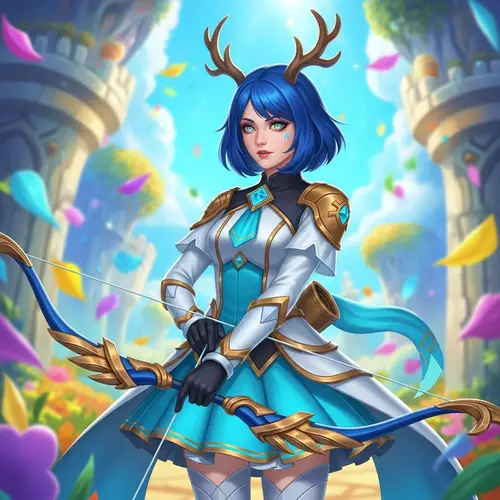 Fantastical Female Character with Striking Blue Hair and Antlers
