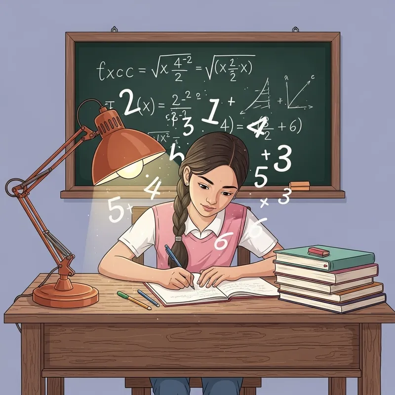 Young Girl Solving Math Problem with Aesthetic Style