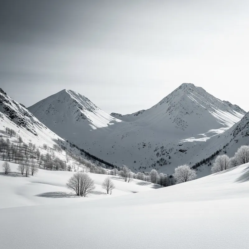 Minimalistic Snowy Mountains Landscape