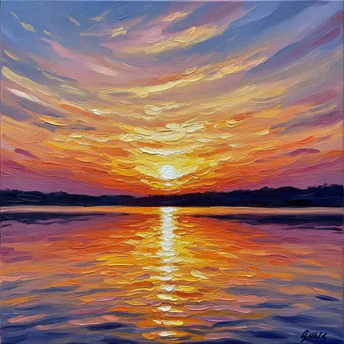 Impressionist Sunset Painting: A Serene Nature Scene