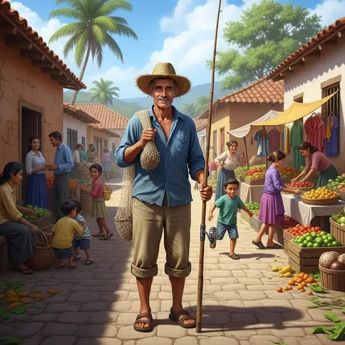 Tranquil Hispanic Fisherman in Bustling Village - Miguel's Simple Life