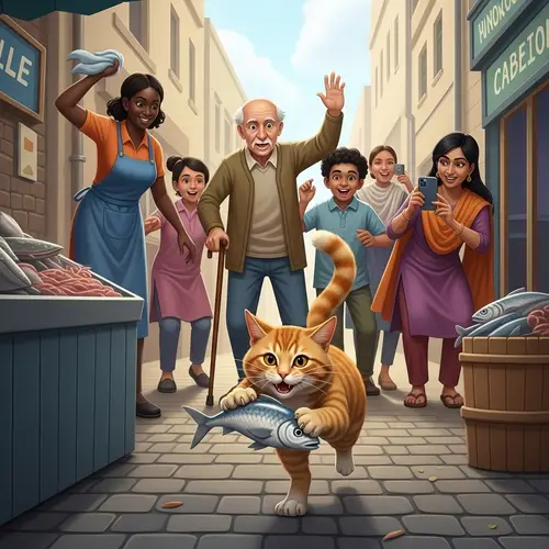 Crafty Cat Snatches Fish - Animated Alley Chase Scene