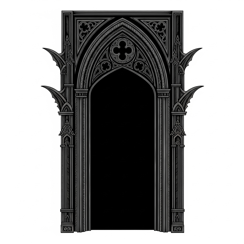 Gothic Portal Frame Clipart: Mysterious, Intricately Carved Design