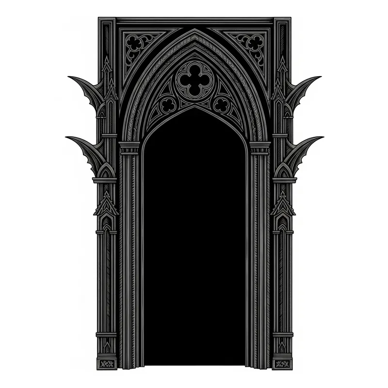 Gothic Portal Frame Clipart: Mysterious, Intricately Carved Design