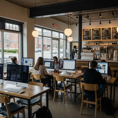 Vibrant Urban Coffee Shop: College & Business Hub