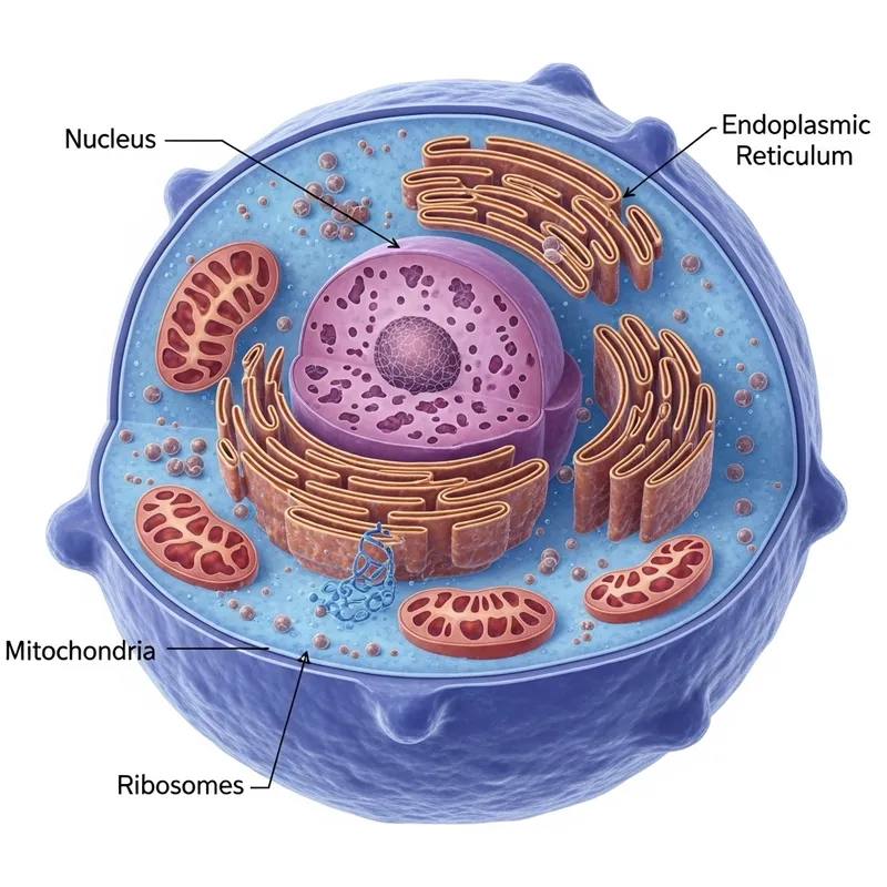Cell Parts Diagram: Nucleus, Mitochondria, Ribosomes & More