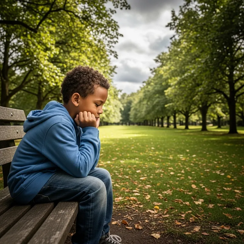 Young African-American Boy in a Sad Park Moment