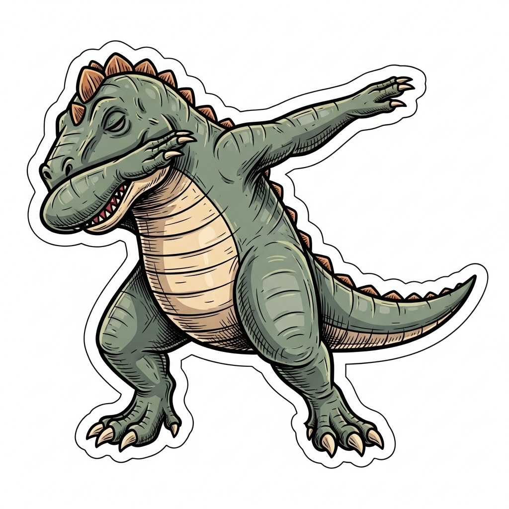 Vintage Dabbing Dinosaur 2D Illustration - White Background