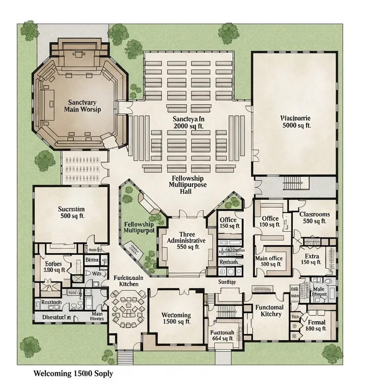 Church Floor Plan Layout | Worship Area, Classrooms, Offices & More