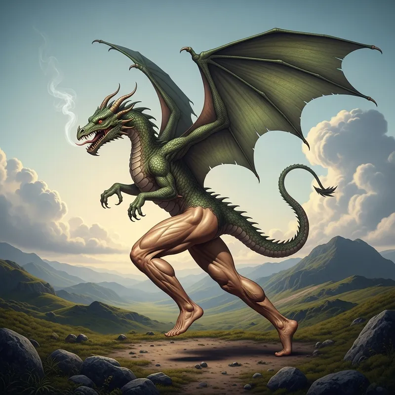 Dragon with Human Legs - Mysterious Creature in Fantasy Scene