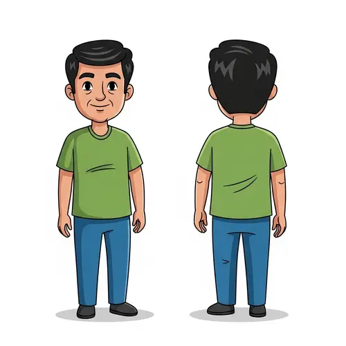 Cartoon Character Design: Front & Back Views - South Asian Man