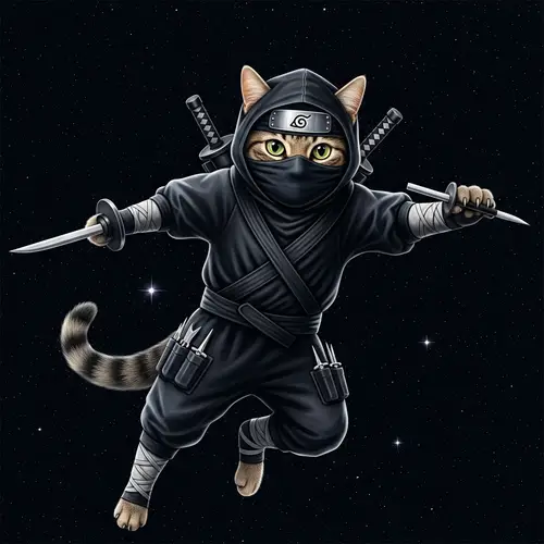 Space Cat Ninja: Agile Feline in Stealthy Costume
