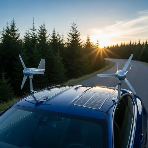 Luxury Sports Car with Solar Panels and Wind Turbines
