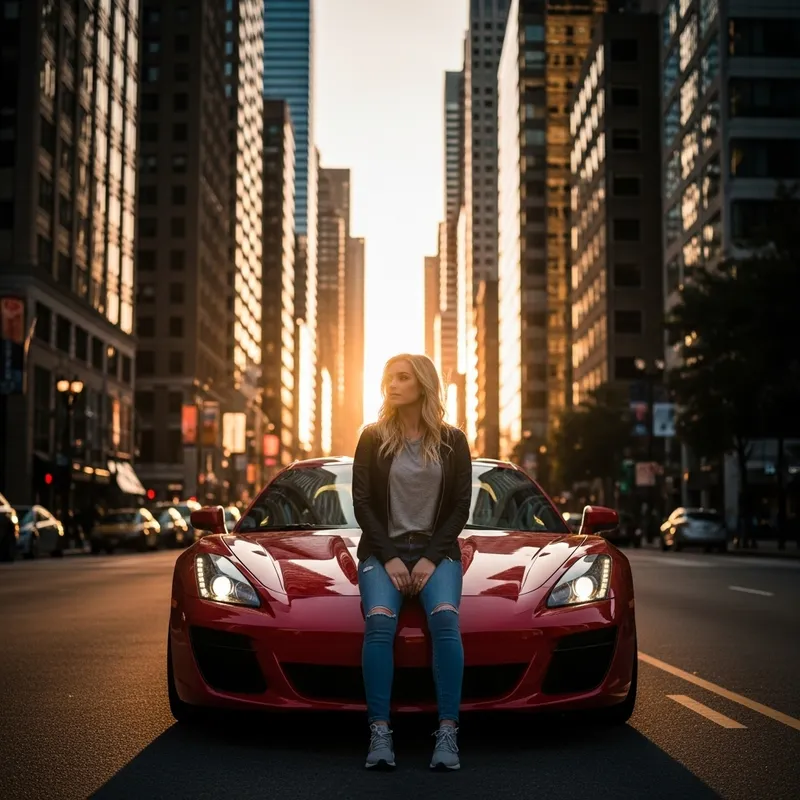 Masha on Ferrari in American Streets | Golden Hour Urban Scene Masha on Ferrari in American Streets | Golden Hour Urban Scene
