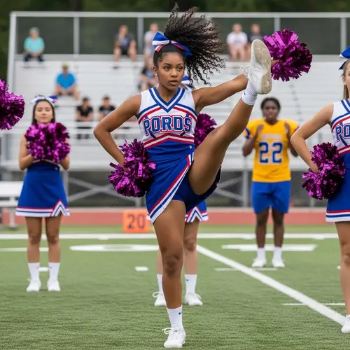 Energetic African Teen Cheerleader Performing High Kick