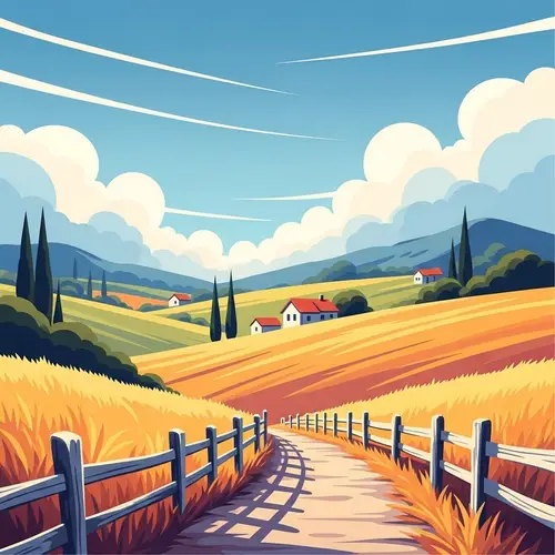 Minimalist Serene Countryside Digital Painting