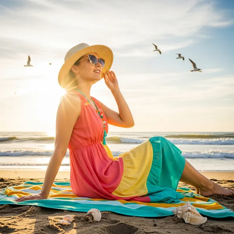Graceful Woman Basking in the Sun at the Beach | Fashionable Summer Style