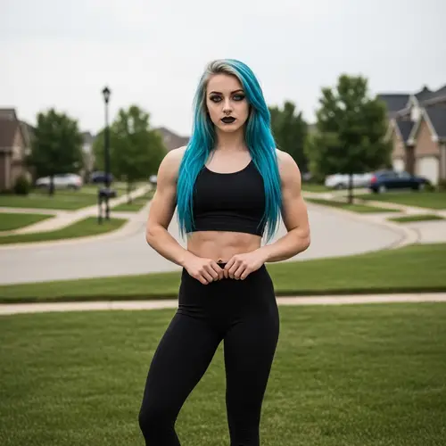 Gothic Teen Girl with Striking Style in Suburban Setting