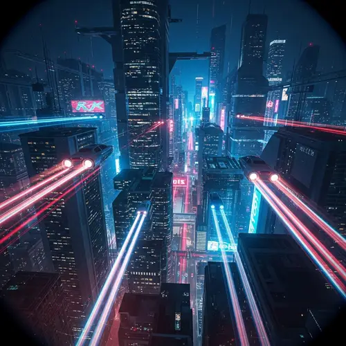 Futuristic Urban Landscape: Flying Cars, Neon Lights & Cyberpunk Vibes