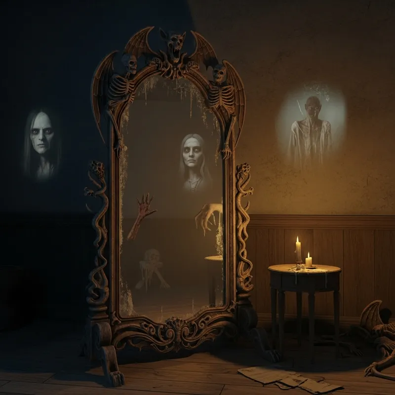 Terrifying Mirror - Eerie Antique Design Captured in Shadows
