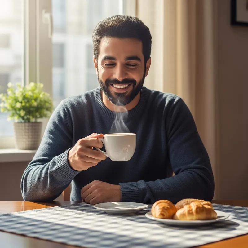Happy Person Enjoying a Coffee Break