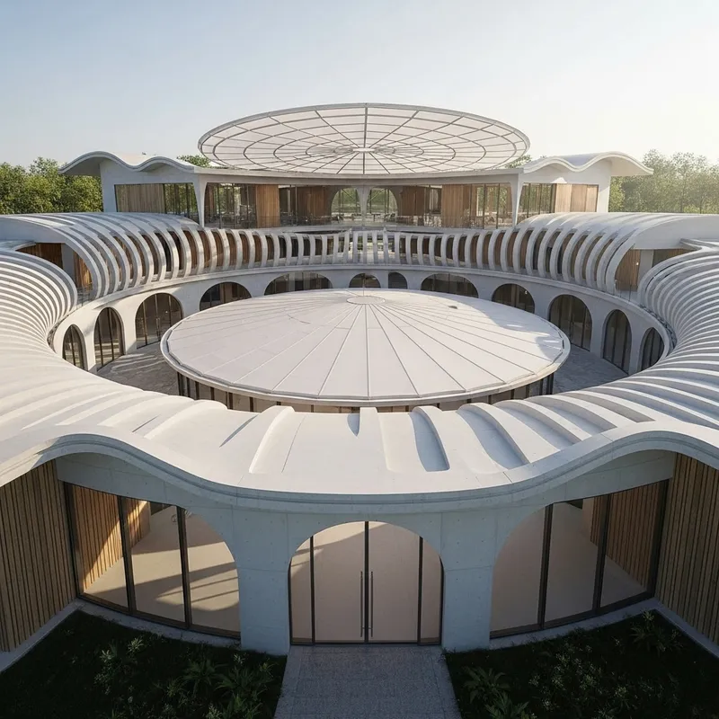 Spacious Wellbeing Center with Circular Wavy Roof Spacious Wellbeing Center with Circular Wavy Roof