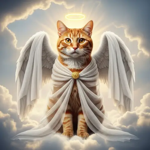Red Cat with Angel Wings in Realistic Style