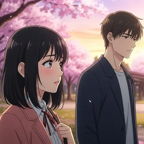 Anime-style Scene Young Woman in Love at Peaceful Park
